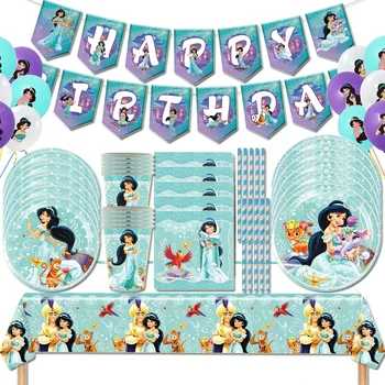 Princezná Jasmine Disney Motív Dievčatá Narodeninovej Party Banner, Papier Riad Pohár Doska Balón Pozadie Baby Sprcha Dodávky