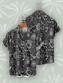 Pánske Krátke Rukáv Y2k Košele Vysokej Kvality Nadrozmerné Lebky Streetwear Vintage Havajské Košele, Blúzky Letné Plážové Oblečenie, Topy