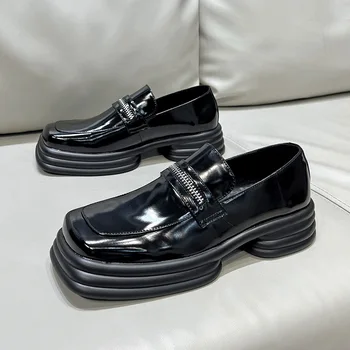 pánske módne originálne kožené topánky slip-on platformu obuvi značky dizajnér punk nočný klub šaty štvorcové prst mokasíny muž obuv