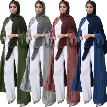 Ramadánu Eid Mubarak Abaya Kimono Pevné Pruhovaný Sveter Šaty Moslimských Arabčina Hidžáb Dlho Kaftany Ženy Župan Longue Islam Modlitba