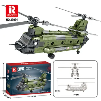 Reobrix 33031 CH-47 Dopravné Lietadlo Model Militaryy Série DIY Puzzle, Hračky, Stavebný Blok Chlapca Vianočný Darček 1622PCS