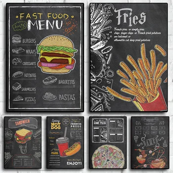 Retro Tabule Maľovanie Pizza Burger Spoločný Chutné Jedlo, Plagát, Kuchyňa, Reštaurácia, Miestnosť Plátno Na Stenu Home Art Decor Obrázok