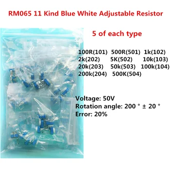 RM065 11 Druh Modrá Biele, Nastaviteľný Odpor 100R/500R/1k/2k/5K/10k/20 k/50k/100k /200 tisíc/500