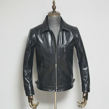 ROK!Doprava zadarmo.kvalitné opaľovacie cowhide bunda.čierny originálny kožený kabát.vintage slim motorkárske kožené oblečenie.plus veľkosť.