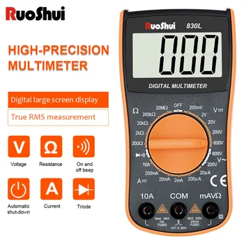 RuoShui 830L Mini Multimeter Napätie Prúd Odpor Tester LCD Podsvietenie DC Voltmeter Ammeter s Sondy Digitálne Multimetro