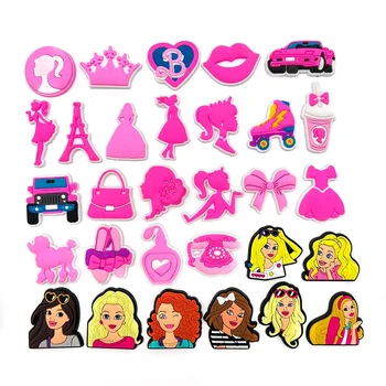 Ružové Barbie Série Dievčatá Topánky zobrazili kľúčové tlačidlá pre Crocs zobrazili kľúčové tlačidlá pre Crocs Topánky, Príslušenstvo DIY Topánky Dekorácie, Záhradný Topánky Dekor Dary