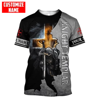 Rytier Templar Lev Vlastné Meno 3D celého Vytlačené pánskej Módy t Letné tričko Unisex Bežné krátke sleeve T-shirt TX301