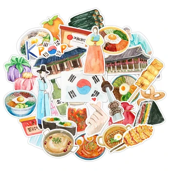Sada 30 Akvarel kórejský Cestovné Potravín Nálepky Pack pre Scrapbooking, Vestník, Plánovač, Notebook a Fľaše s Vodou, DIY Plavidlá