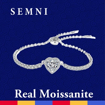 SEMNI 1.0 ct 2.0 ct Moissanite Diamant v tvare Srdca Náramok pre Ženy Pt950 Á S925 Mincový Striebro Vznešené Ruky Šperky Milovníkov