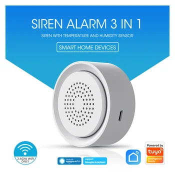 Siréna s Teplota a Vlhkosť, Senzor 90dB Hlasný Alarm Podpora USB Napájanie-off Pamäť Tuya Smart Home System