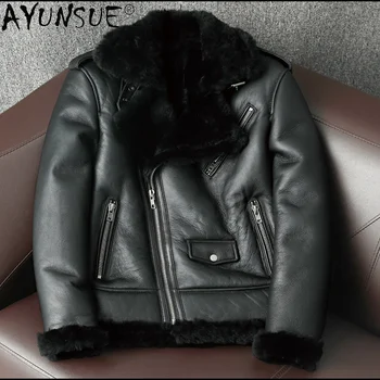 Skutočné Kožušinový Kabát Zimné Kabáty pre Mužov Teplé Originálne Kožené Bundy Slim Ovčej Bunda na Motocykel Manteau Homme Hiver SGG