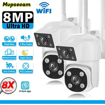 Smart 4K 8MP PTZ Wifi IP Kamera Dual Objektívom, 8X Zoom AI Ľudských rozpozná Bezdrôtové Vonkajšie Dohľadu CCTV Kamery Security Protection