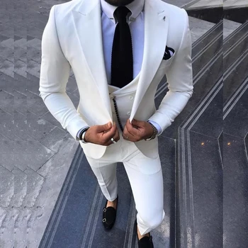STEVDITG Elegantné Biele Odevy pre Mužov Sako Terno Peakde Klope Singel svojim Formálne Svadobný Kostým Slim Fit Luxusné Sako