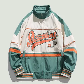 Streetwear Bomber Bundy Muži Móda Tlačené Písmeno Patchwork Baseball Jacket Jar Jeseň Harajuku Príležitostné Voľné Coats Páry