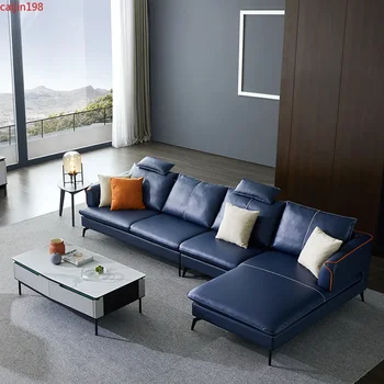 Súkromné vlastné Kožená sedačka vrchnú vrstvu cowhide moderný jednoduchý malý rodinný obývacia izba Nordic taliansky minimalistický dole troch ľudí