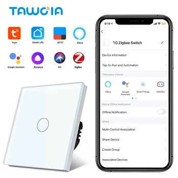 Tawoia Zigbee Dotykový Spínač 1 Gang Light Switch EÚ Štandardné Jednej Live, Smart Touch Prepínač Pracovať S Alexa Google Tuya Inteligentný Život