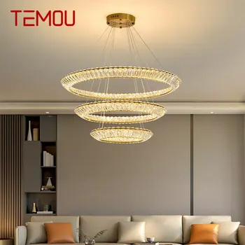 TEMOU Nordic Moderný Prsteň Prívesok Lampa Led Kolo Krištáľový Luster Tvorivé Svetlo Luxus Pre Obývacej Izby, Spálne Villa Dekor