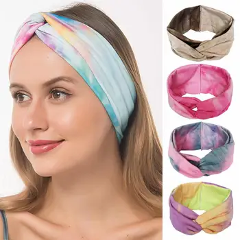 Tie Dye hlavový most pre Ženy Criss Cross Jogy Hlavu Kapely Turban Headwrap Vintage Twisted Hairband Bandana Obväz Vlasy Príslušenstvo