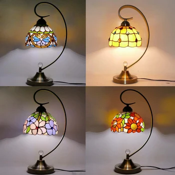 Tiffany Umenie Tabuľka Svetlá Posteľ Lampa Izba Dekor vitráže Luminaria pre Domáce Spálňa Posteli Noc Stôl Svietidlá