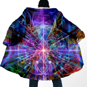 Trippy Mandala Psychedelic Farebné Umenie Hrubé Teplé Kapucňou 3D Tlač Plášť Mužov Kabát Kabát Vetru Fleece Cape Župan Deka-1