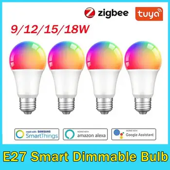 Tuya Zigbee3.0 9/12/15/18W E27 Smart Stmievateľné Magic Žiarovka RGBCW LED Svetlo Smart Život App Riadenie Podpory Alexa Domovská stránka Google Alice