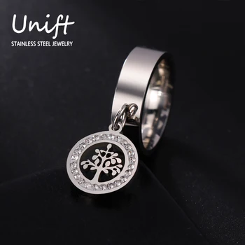 Unift Nehrdzavejúcej Ocele, Prstene s Stromu Života Charms Zirconia Crystal Kolo Prívesok Prst Prsteň Módne Trendy Narodeniny Šperky