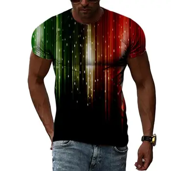 V lete Voľný čas Dvoch-dimenzionální Vzor pánske T-shirt Hip Hop 3D Tlač Osobnosti Rod Krku Krátky Rukáv Fashion Oblečenie