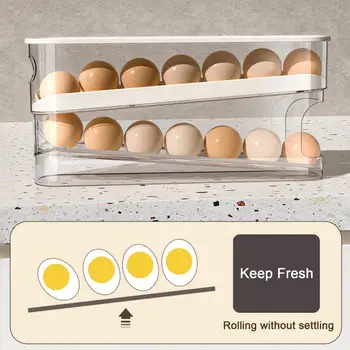Vajcia Obal Double-layer Vajcia Držiteľ Box pre Priestor Chladničky-Automatické ukladanie Koľajových Vajcia Dávkovač Anti-drop Vajcia Organizátor