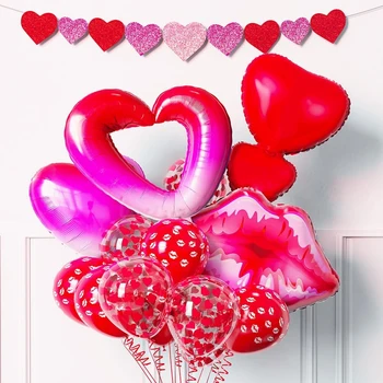 Valentín Červené Srdce Konfety Balón Nastaviť Milujem Ťa Pobozkať Na Pery Duté Medveď Fólie Hélium Bal Svadobné Svadobné Narodeninovej Party Deco