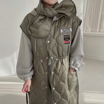 VANOVICH kórejský Štýl Jeseň a v Zime Vintage Dizajn Šnúrkou Pás Slim Dlhá Vesta Kabát Bežné tvaru Singel svojim Parkas