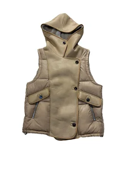 Vesta bunda s kapucňou krátke voľné verzia spojov single-breasted dizajn teplé a pohodlné 2024 zimné nové 0106