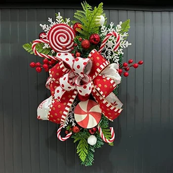 Vianočné Slza Kvetinový S Candy Lúk A Červené Bobule, Zavesenie Na Vianočný Veniec Slza Umelé Slza Dvere Jednoduché Použitie