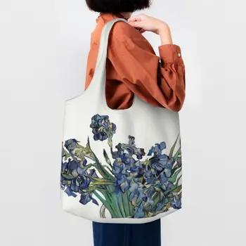 Vincent Van Gogh Lrises Potraviny Nákupné Tašky Plátno Shopper Ramenný Tote Bag Kapacita Umývateľný Umenie Kvety Maľovanie Kabelka