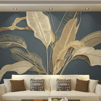 Vlastné tapety 3d atmosférických banán leaf svetlo luxusné golden line úľavu nástenná maľba obývacia izba, spálňa, TV joj, steny обои