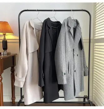 Vlna Cashmere Coats Slim Vintage Výkopu Britskej Módy Klasické Luxusná Vlnená Bundy Elegantné Jeseň Zima Mužov Kabát Y70