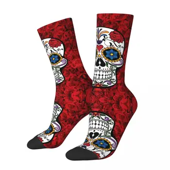 Vtipné Blázon Kompresné Ponožky pre Mužov Lebky Na Posteľ Ruží Hip Hop Harajuku Romantický Lebky Šťastný Bezšvíkové Chlapci Posádky Ponožky