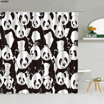 Vtipné Panda Sprchový Záves Borovicového Lesa Roztomilá Panda Green Leaf Kúpeľňa Závesy Textílie Vaňa Obrazovke Home Decor