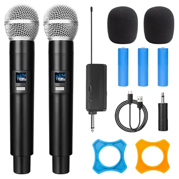 Wireless Dual Ručný Dynamický Mikrofón Karaoke Mikrofón s Nabíjateľnou Prijímač pre Svadobné Party Reči Cirkvi Klub