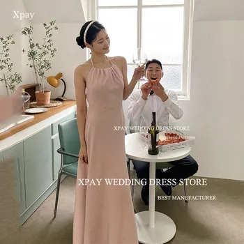 XPAY Elegantné Blush Pink Večerné Šaty Kórea Ženy s uväzovaním za Krk Svadobné Fotenia Formálne Svadby, Party, Ples Šaty, Sexy Backless