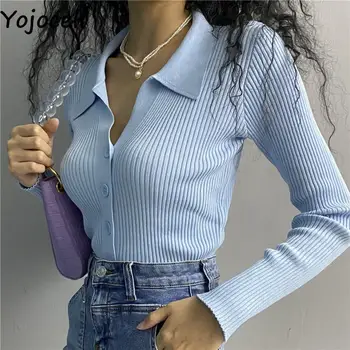 Yojoceli Tlačidlo ženy pletené sexy cardigan Elegantné módne fitness cardigan Bežné sveter pletenie vrchné oblečenie
