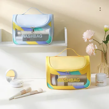 Zakrivené pu make-up taška Prenosné high vzhľad úrovni cestovné toaletná taška Veľká kapacita pvc make-up skladovanie taška Skladovanie taška