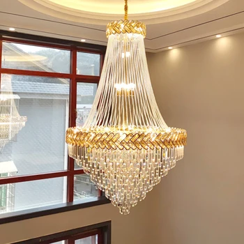 Zdvojená podlaha luster obývacia izba lampa jednoduché villa svetlometu skok vysoký vrstva moderné luxusné crystal schodisko dlho luster