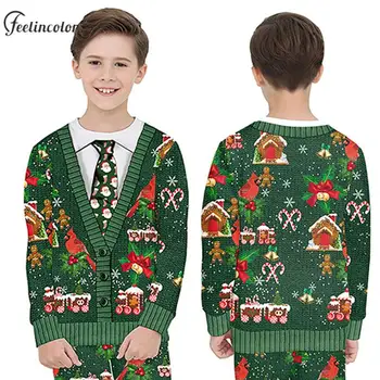 Zelená Škaredé Vianoce Sweatershirt pre Dieťa Crewneck Tepláková súprava s Retro Grafika Streetwear Vianočné Dieťa Pulóver Jeseň Oblečenie