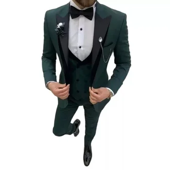 Zelené pánske Obleky 3 Kusy Nastaviť Ženícha Formálne Svadby Tuxedos Sako Classic Fit Koniarov Nosenie Prom Šaty (Bunda+Vesta+Nohavice)