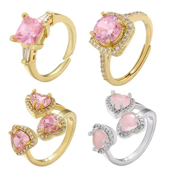 ZHUKOU lesklé ružové kameň prstene pre ženy sladké srdce otvorenie ženy krúžky módne Pár krúžky 2023 Letné Šperky veľkoobchod VJ448