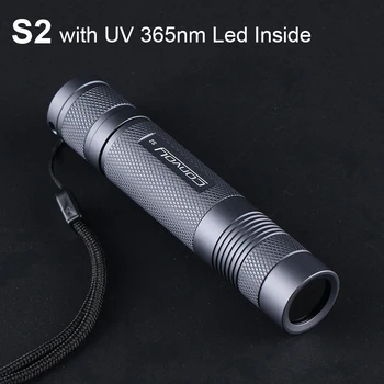 Zostava S2 UV 365nm Linterna UV Led Baterka Jeden Režim 100% Zwb2 filter nainštalovaný Sivá 5W Pochodeň Flash Light Latarka