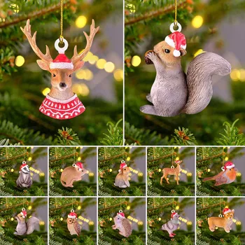 Zviera Sériu Vianočný Strom Dekorácie Akryl Dvojité Bočné Tlač 2D Ploché Visí Ozdoby Roztomilé Veveričky Elk Obrázok Auto Prívesok
