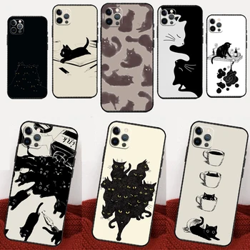 Čierne Mačky Atrament Roztomilé Zvieratko Čarodejnice Umenie Telefón puzdro Pre iPhone 15 14 13 12 11 Pro Max Mini X XS XR 6 7 8 Plus SE 2020 2022 Zadný Kryt