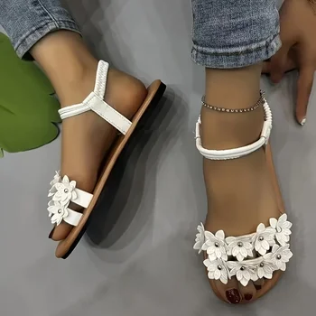 Ženy Kvety Decor Ploché Módne Sandále Otvorené Prst Elastické Kapely Letné Topánky Bežné Vonkajšie Plážové Sandále