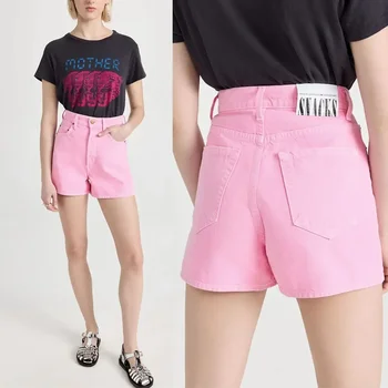 Ženy Ružová džínsové nohavice 2023 nové high strede zúžený módne denim šortky